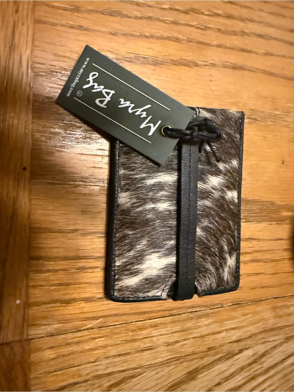 Myra Bag Brown and White Hair-On Hide Card Wallet with Strap